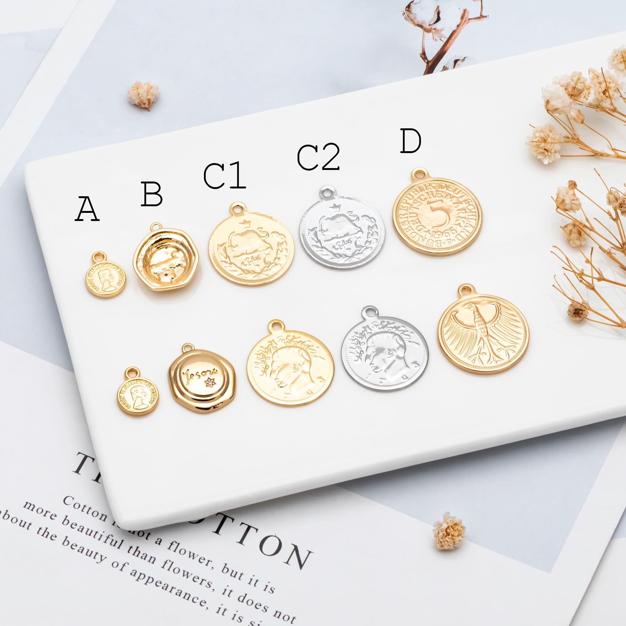 10pcs Gold/ Silver Round Coin Charms, Gold/ Rhodium plated Brass Disk Pendants, Jewelry Supplies (GB-1746)
